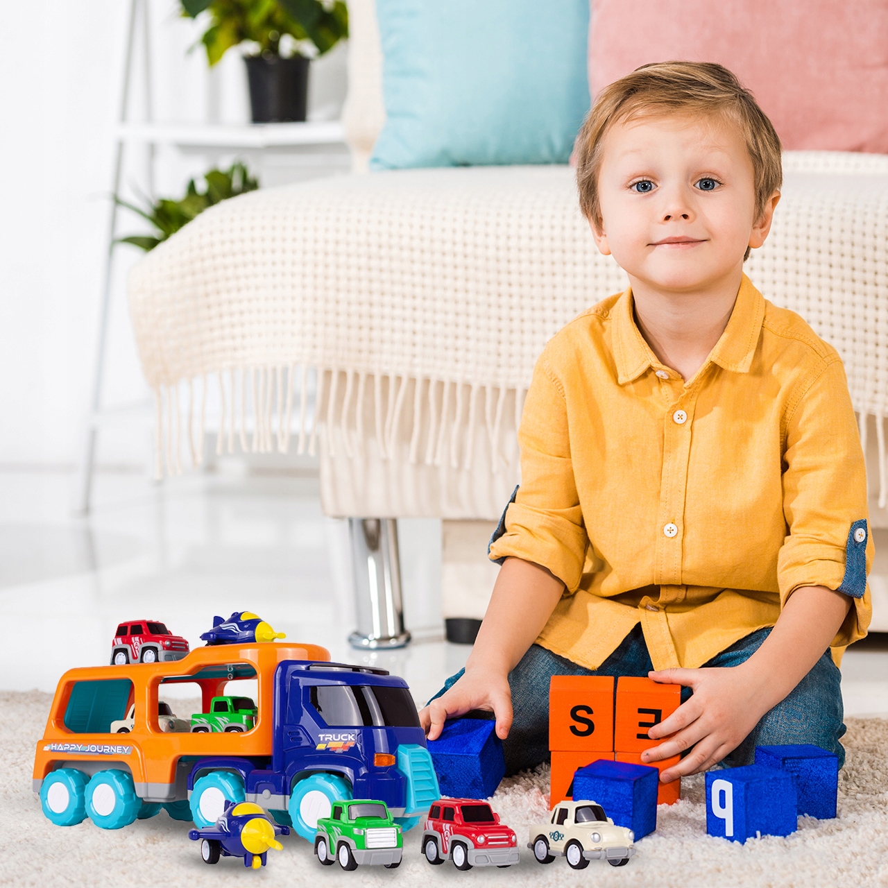 LAWETA DUŻA CIĘŻARÓWKA TIR Z AUTAMI I SAMOLOTEM Model MalPlay