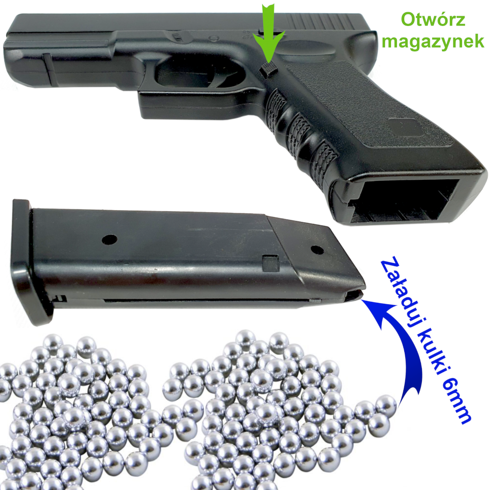 GLOCK 17 Replika ASG Pistolet Metalowy na Kulki 6mm TOMDORIX