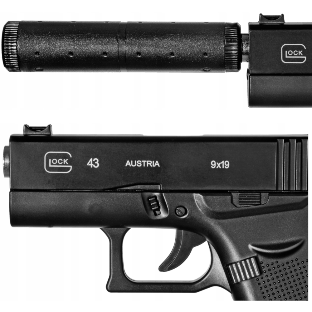 GLOCK 43 Pistolet Metalowy Na Kulki 6mm z Tłumnikiem TOMDORIX