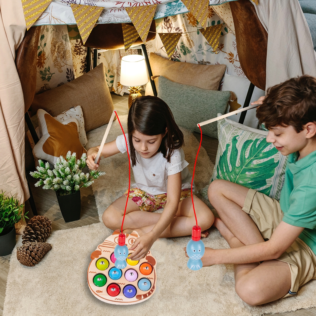 GRA DREWNIANA ŁOWIENIE RYBEK MAGNES KOTEK + WĘDKI Czas rozgrywki Do 15 minut