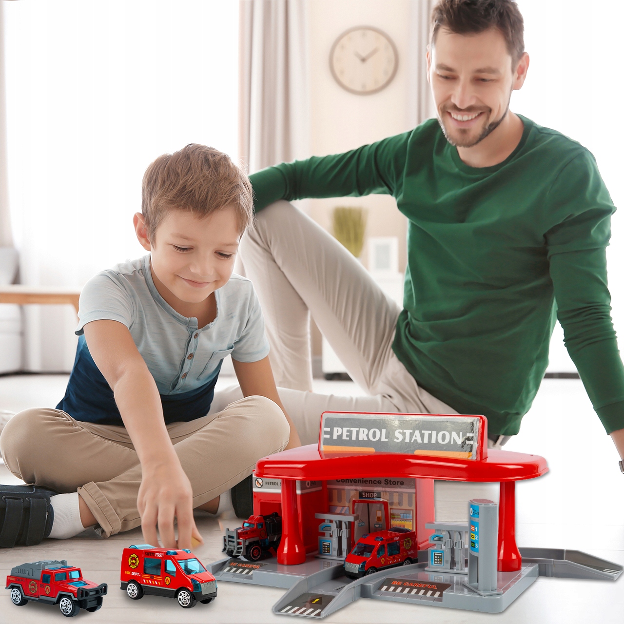 STACJA PALIW BENZYNOWA PARKING GARAŻ 4 AUTKA ZABAWKA DLA CHŁOPCA Wysokość produktu 10 cm