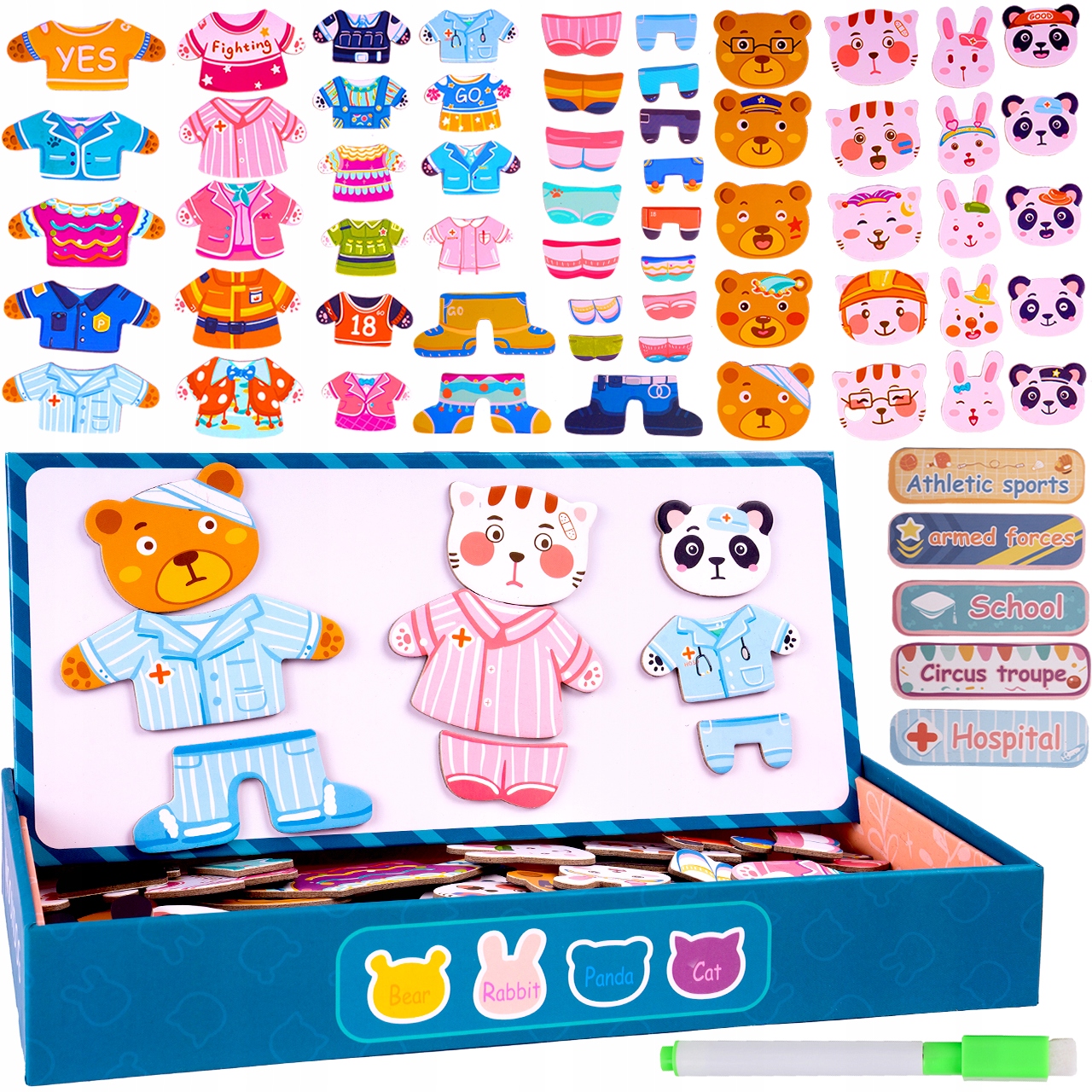 KLOCKI PUZZLE MAGNETYCZNE UKŁADANKA UBIERANIE UBIERANKA MIS KOTEK 68EL Wysokość produktu 34 cm