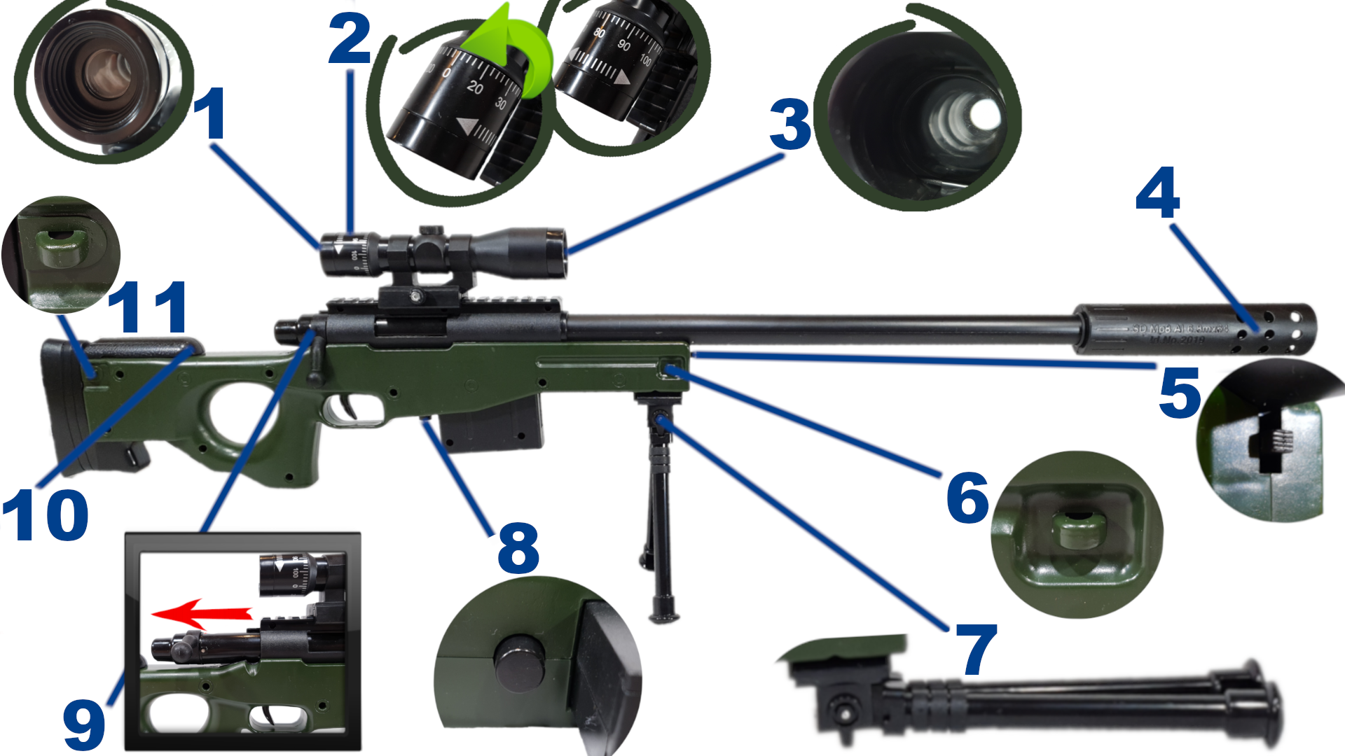 AWP Snajperka Karabin Wyborowy Na Kulki Air Soft Gun z Powiększającą Cel Lunetą TOMDORIX