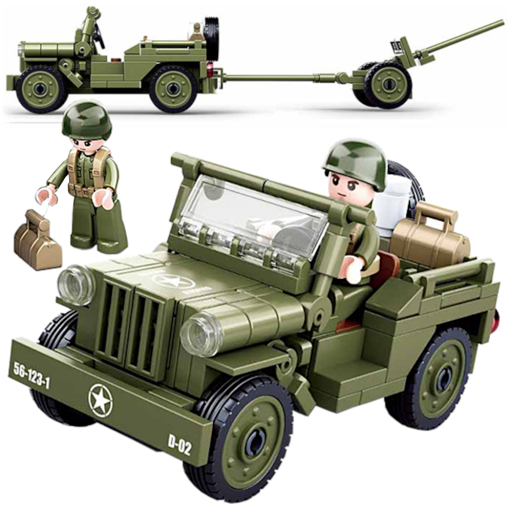 Klocki Wojsko JEEP WILLYS MB + Armata 143el TOMDORIX
