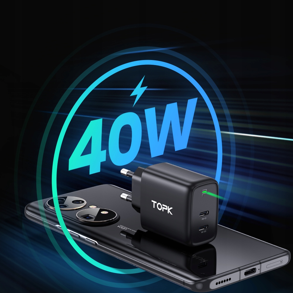Szybka Ładowarka sieciowa 2 x USB C PD 40W TOPK EAN (GTIN) 6971708061744