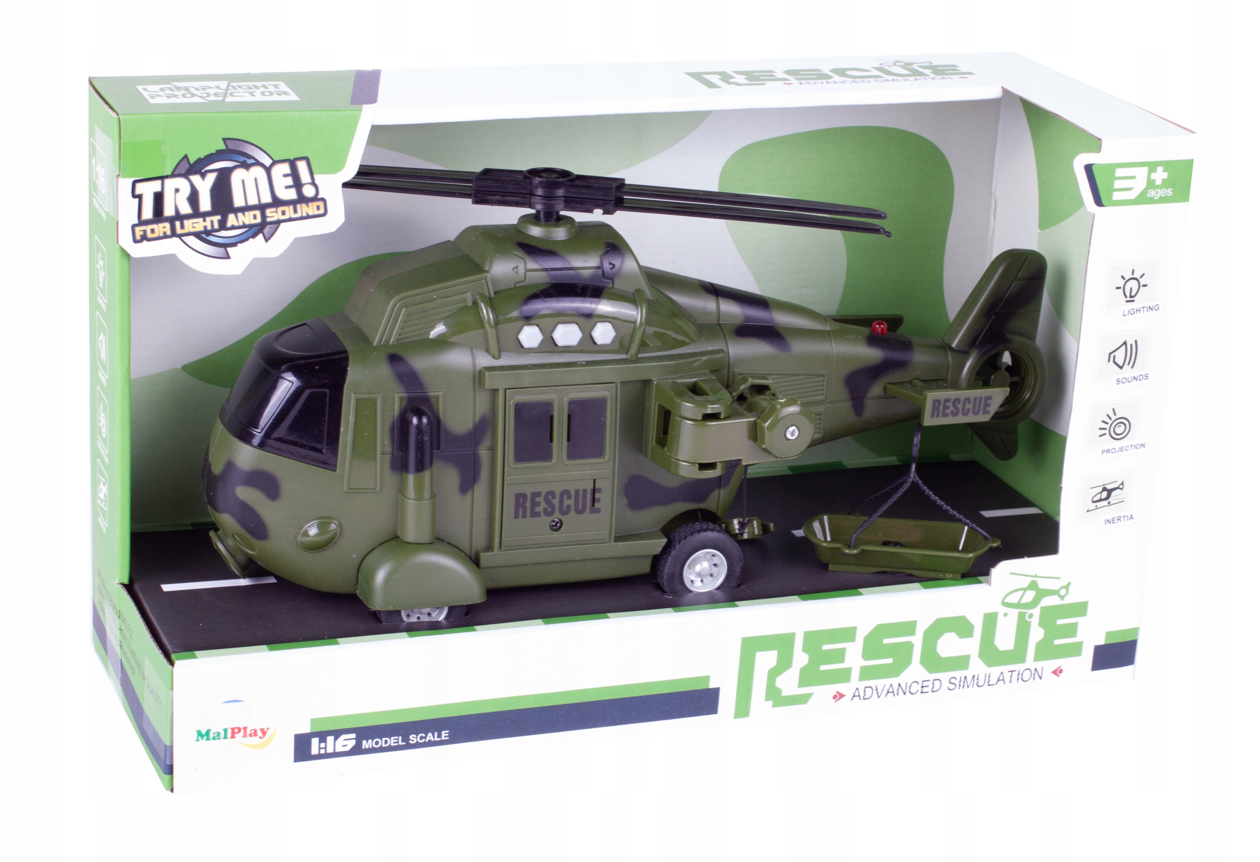 HELIKOPTER WOJSKOWY RATUNKOWY ŚWIATŁO DŹWIĘK DUŻY Szerokość produktu 9 cm
