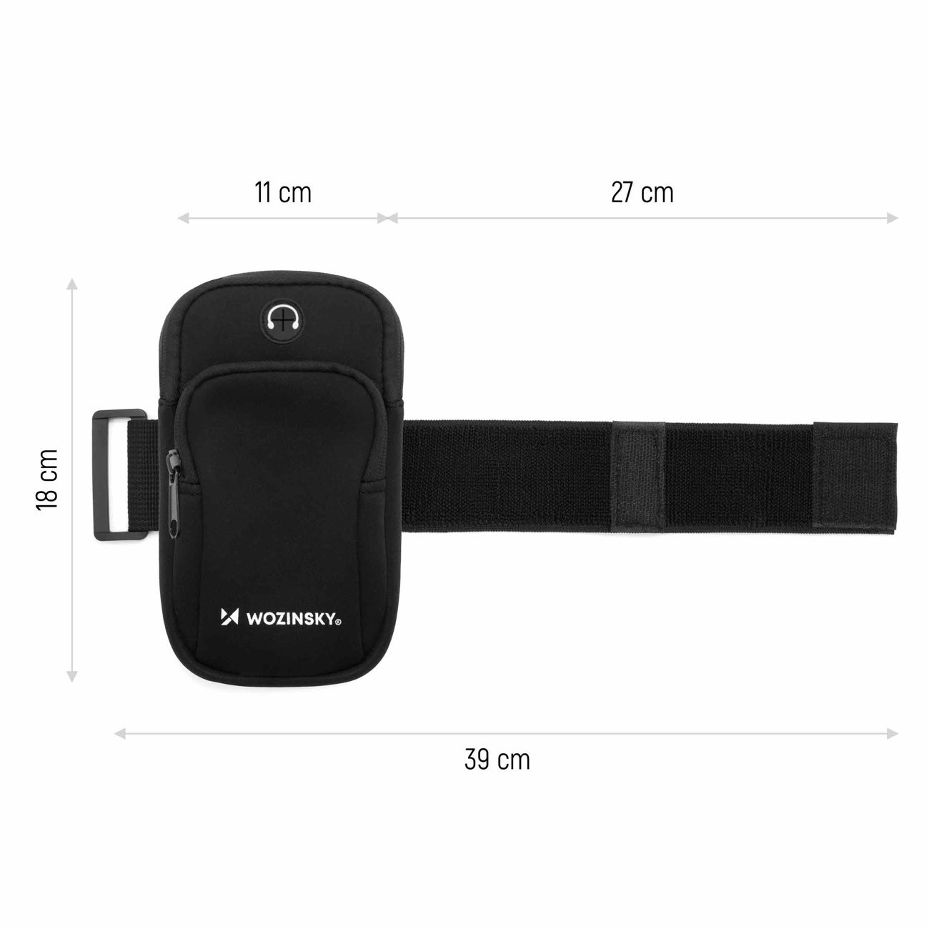 Wymiary czarnej opaski do biegania na telefon Wozinsky WABBK1 Czarna opaska do biegania na telefon Wozinsky WABBK1 - wymiary