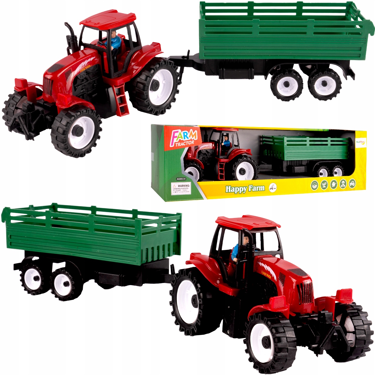 TRAKTOR ZABAWKA Z ODCZEPIANĄ PRZYCZEPĄ + FIGURKA FAMERA W TRAKTORZE Model 102693