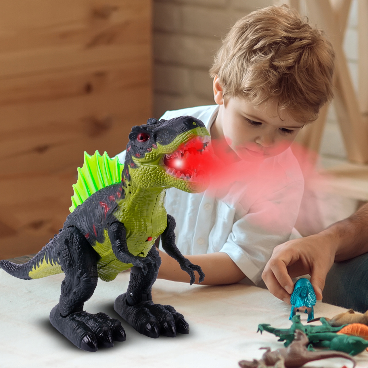 DINOZAUR XXL T-REX ŚWIECI RYCZY CHODZI ZIEJE PARĄ Głębokość produktu 10.5 cm