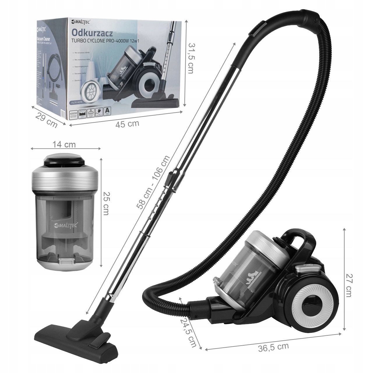 Odkurzacz CYKLONOWY BEZWORKOWY 4000W 12w1 HEPA EAN (GTIN) 5901924231370