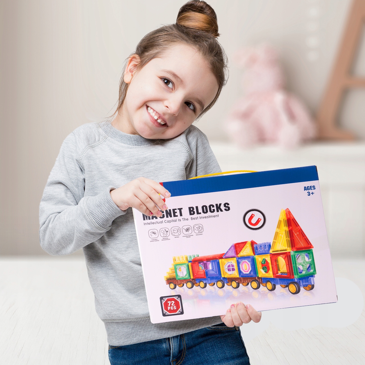 KLOCKI MAGNETYCZNE EDUKACYJNE 3D KREATYWNE 72 EL Wysokość produktu 7 cm