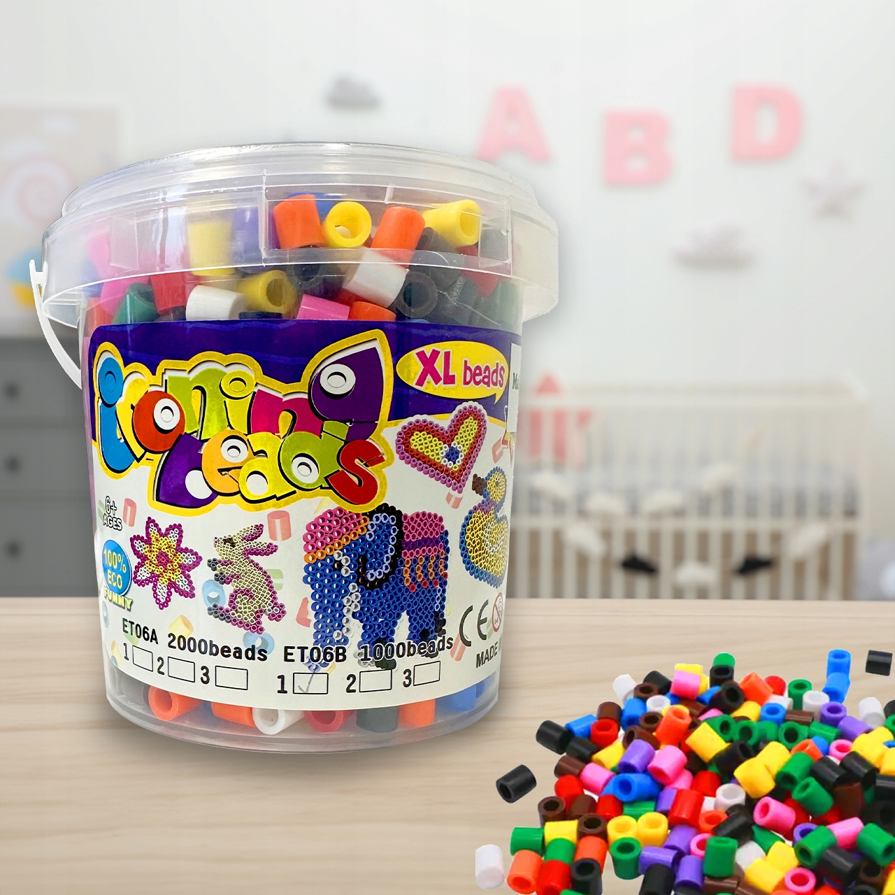 KORALIKI DO PRASOWANIA KREATYWNE DIY 1000 SZT W WIADERKU PRASOWANKI Głębokość produktu 13 cm