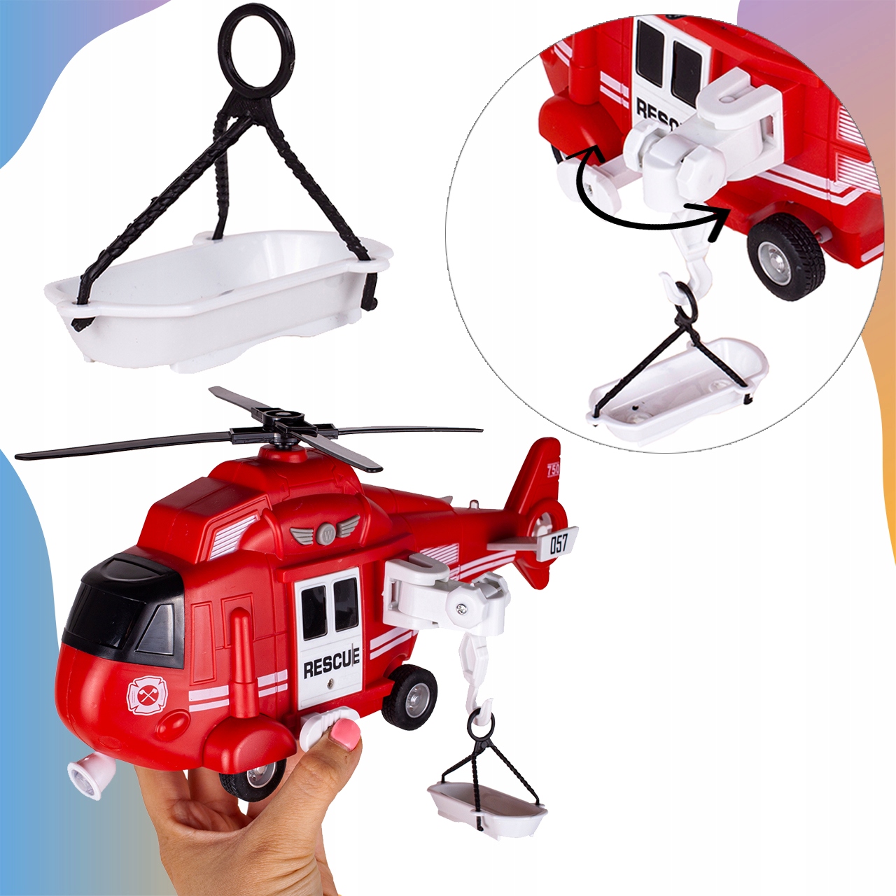 HELIKOPTER STRAŻY POŻARNEJ 1:16 ŚWIATŁO DŹWIĘK Szerokość produktu 13.5 cm
