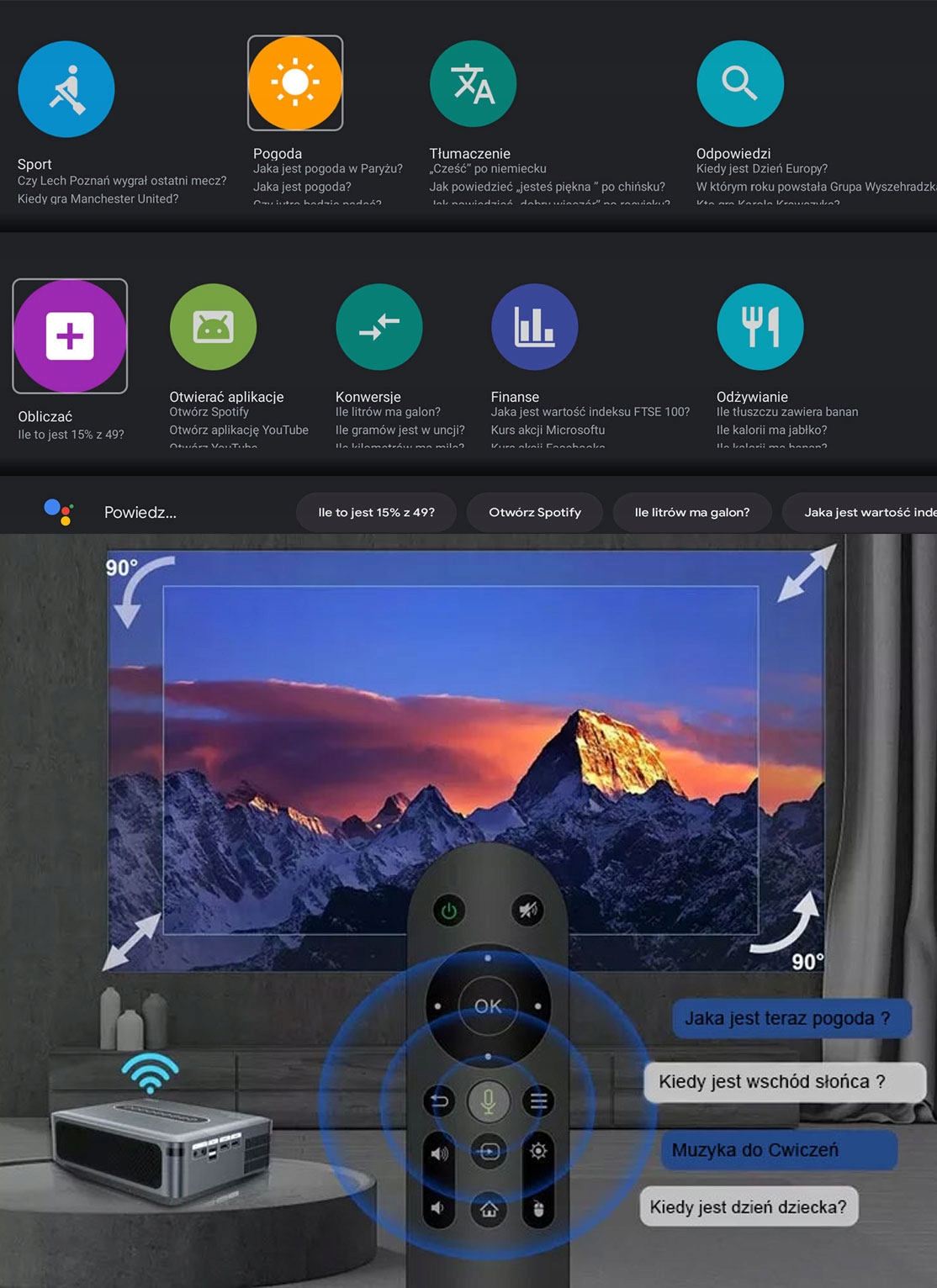 PROJEKTOR LED M20 ANDROID WiFi 5500LM Full HD Rozdzielczość podstawowa (px) 1920 x 1080