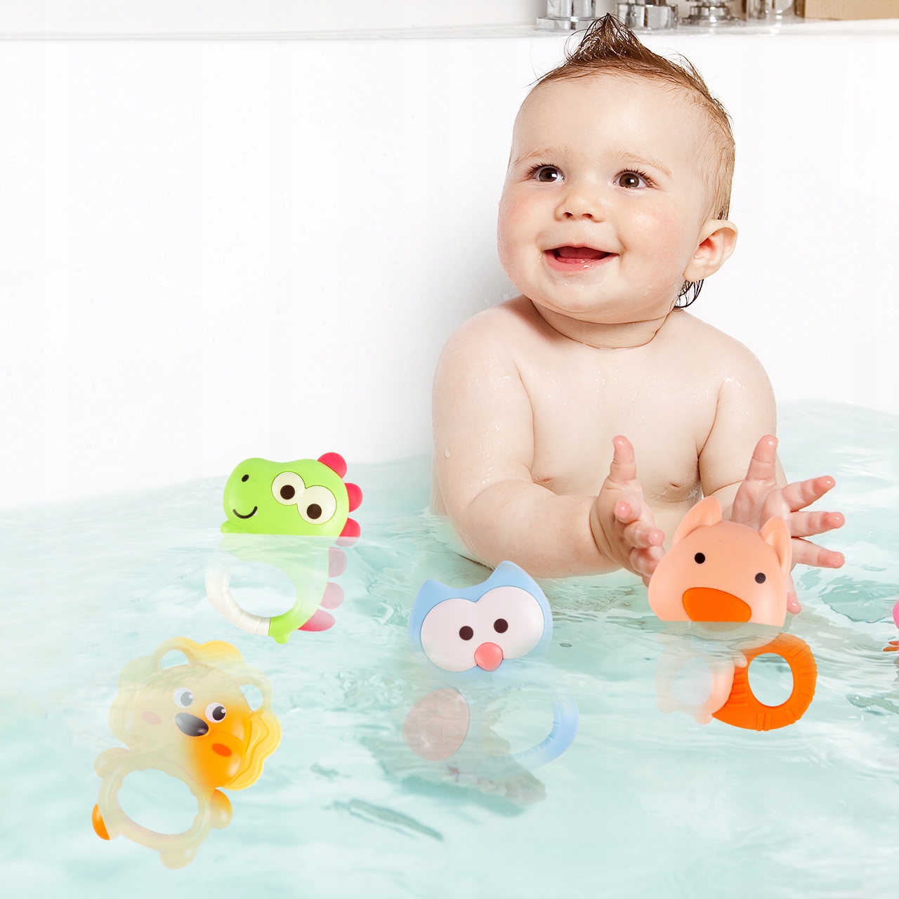 GRZECHOTKI GRYZAKI GUMOWE ZWIERZĄTKA ZOO SENOSRYCZNE 4 SZT DLA DZIECKA Szerokość produktu 19.3 cm
