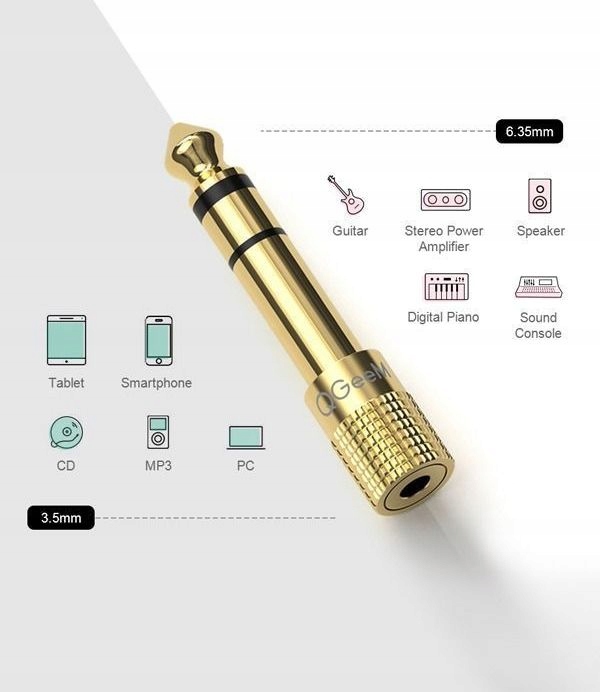 Przejściówka mały Jack - duży jack 3,5mm - 6,35mm Model QG-AU10