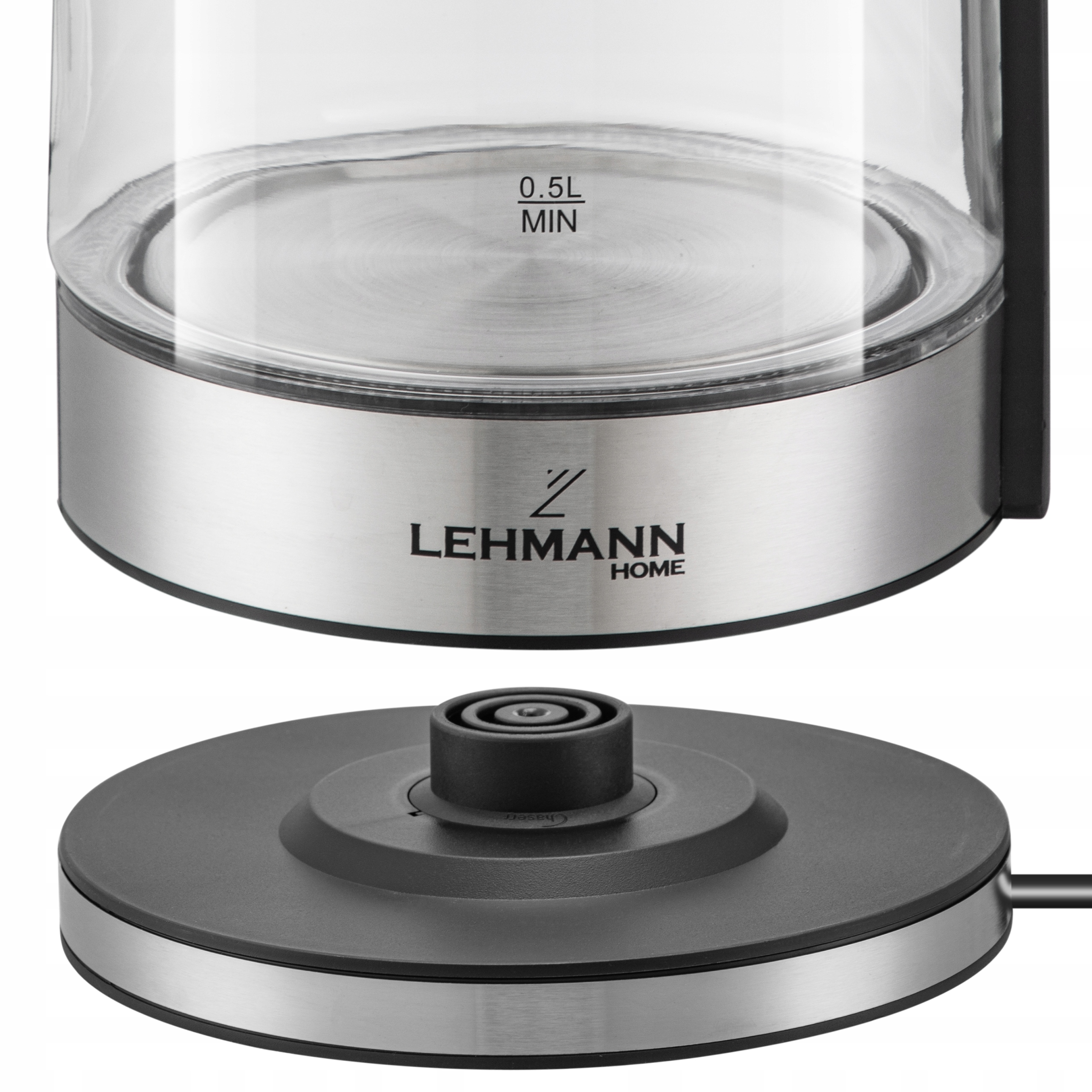 Czajnik elektryczny Lehmann 1,8L Czarno-Srebrny 2200W Stal Nierdzewna INOX Materiał metal szkło tworzywo sztuczne