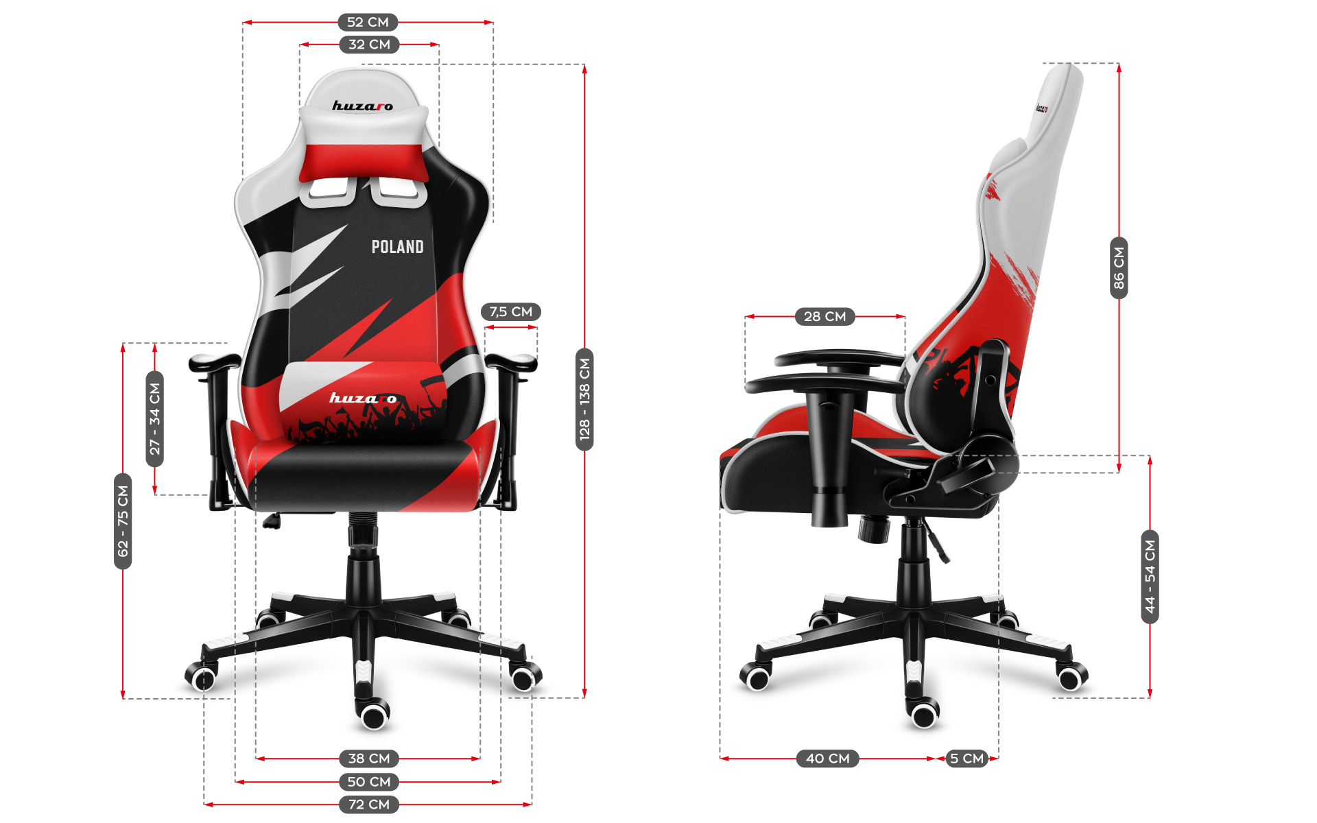 Wymiary fotela Huzaro Force 6.0