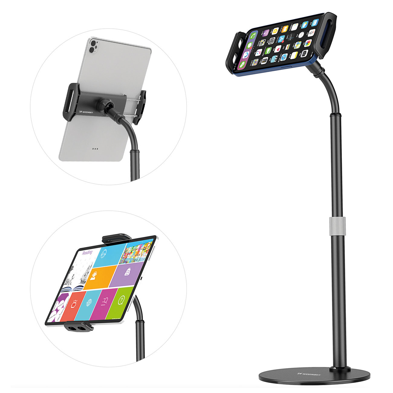 Stojak na tablet i telefon na biurko Wozinsky WTHBK4 dopasowany do wielu potrzeb Stojak na tablet i telefon na biurko Wozinsky WTHBK4 o kompatybilności 4,7-11 cali