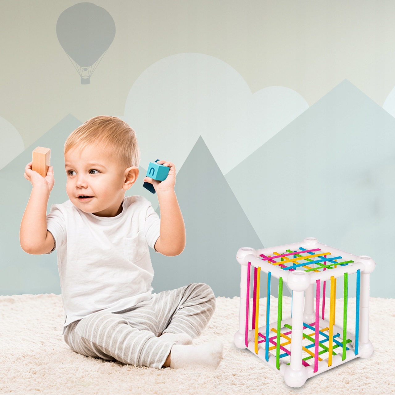 KLOCKI KSZTAŁTY SENSORYCZNE ZABAWA ZRĘCZNOŚCIOWA Głębokość produktu 14.5 cm