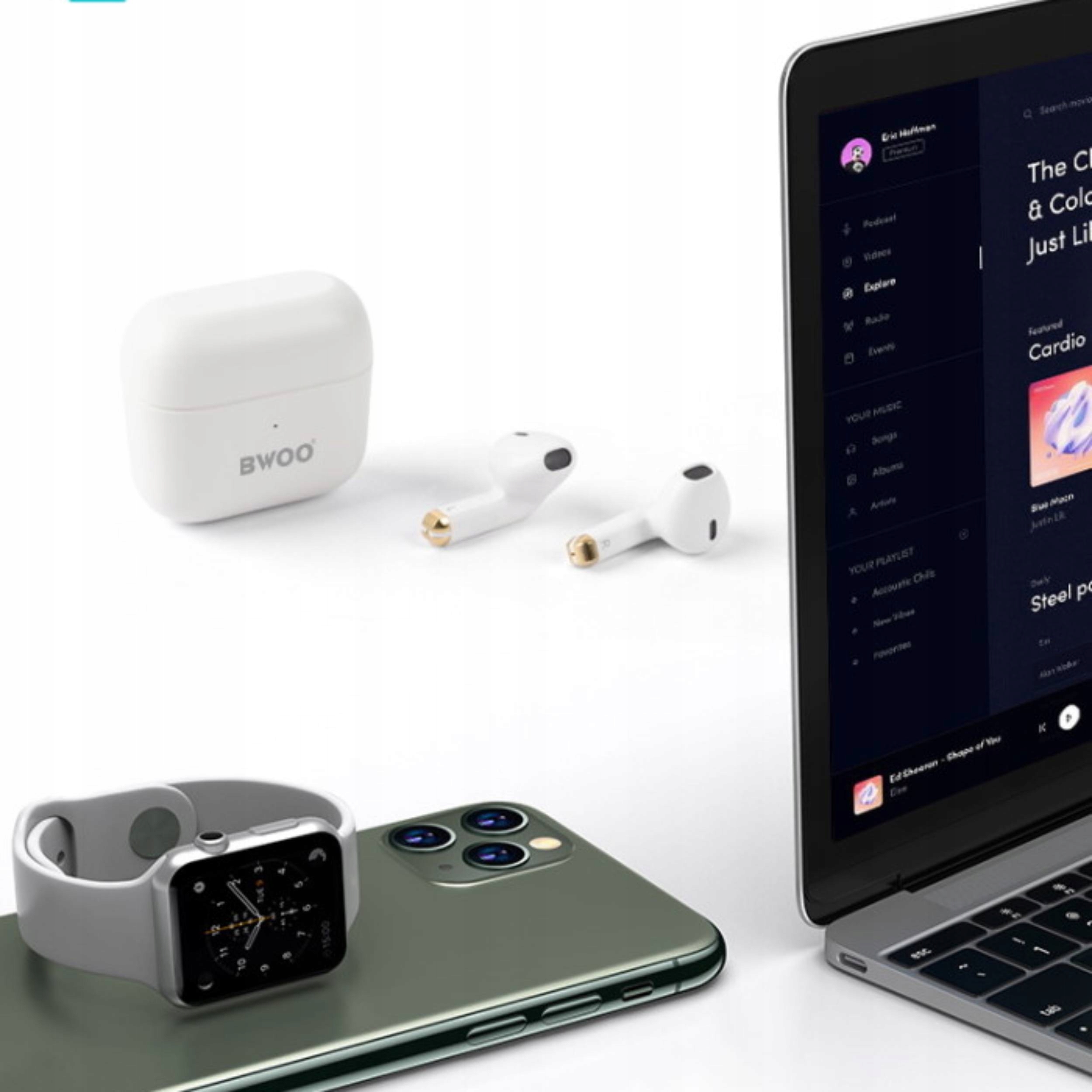 BWOO słuchawki Bluetooth TWS BW66 białe douszne Kolor dominujący biały