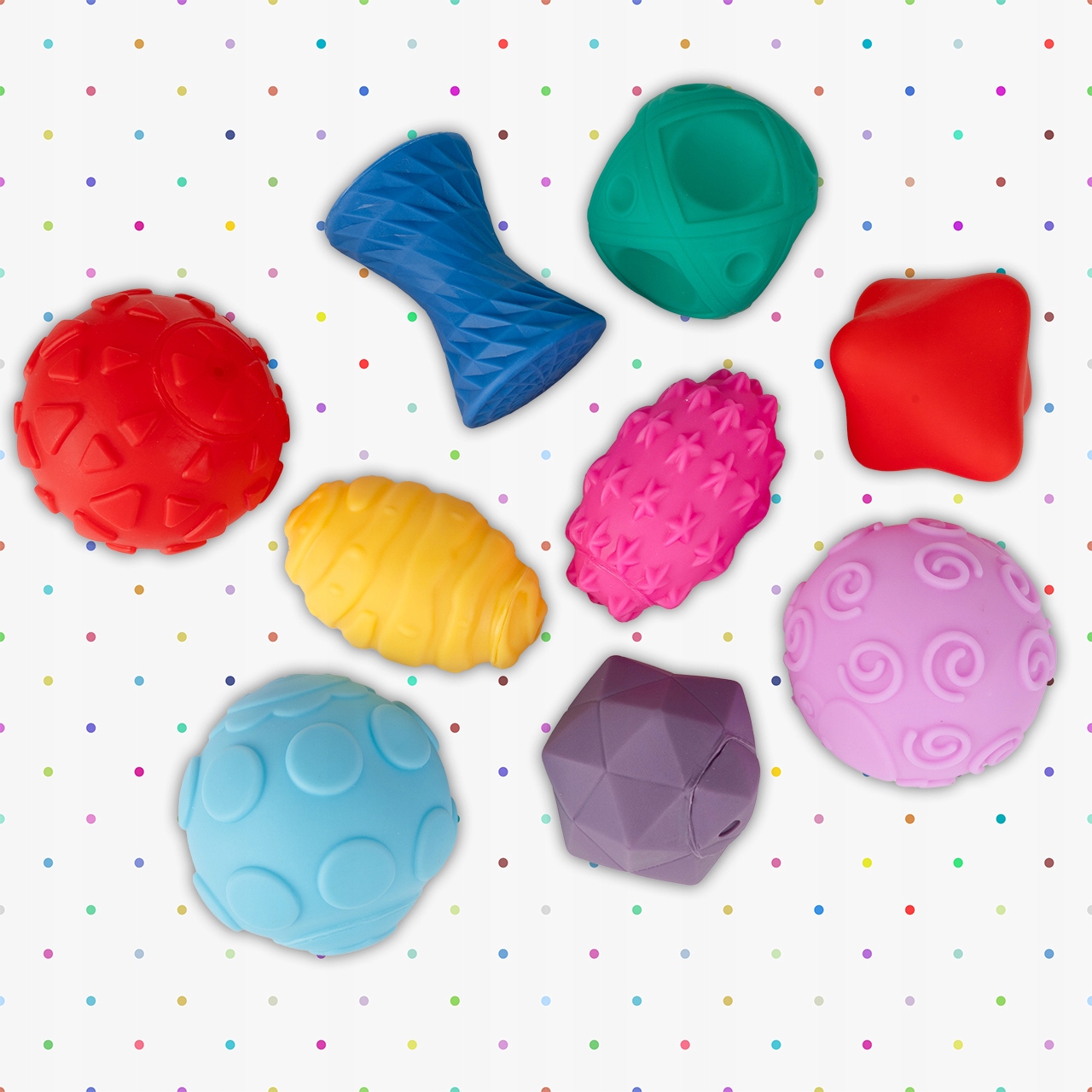 PIŁECZKI PIŁKI SENSORYCZNE 9 SZT ZESTAW DLA DZIECI Szerokość produktu 20 cm