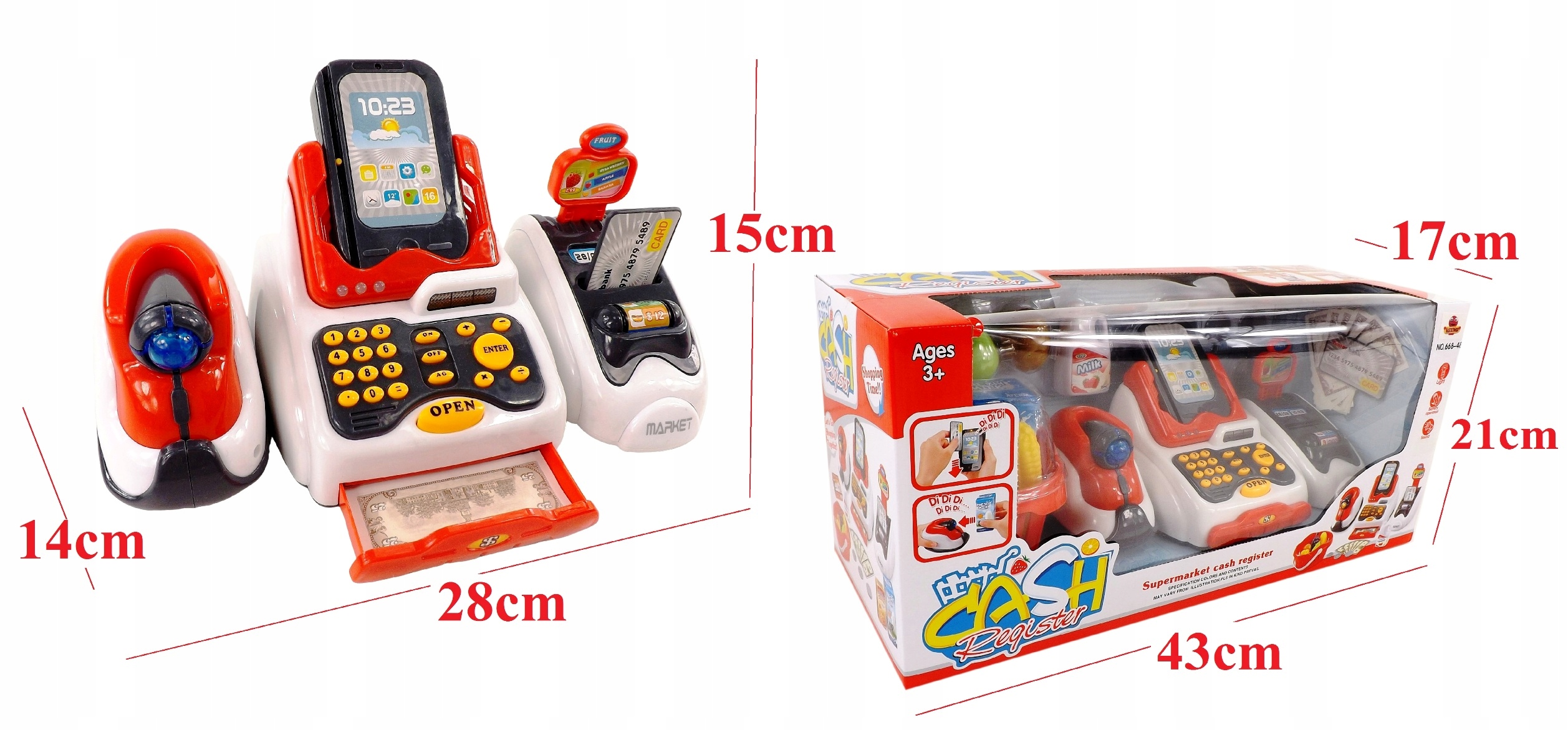 DUŻA KASA SKLEPOWA TERMINAL DŹWIĘKI ŚWIATŁA 668-48 Wysokość produktu 18 cm