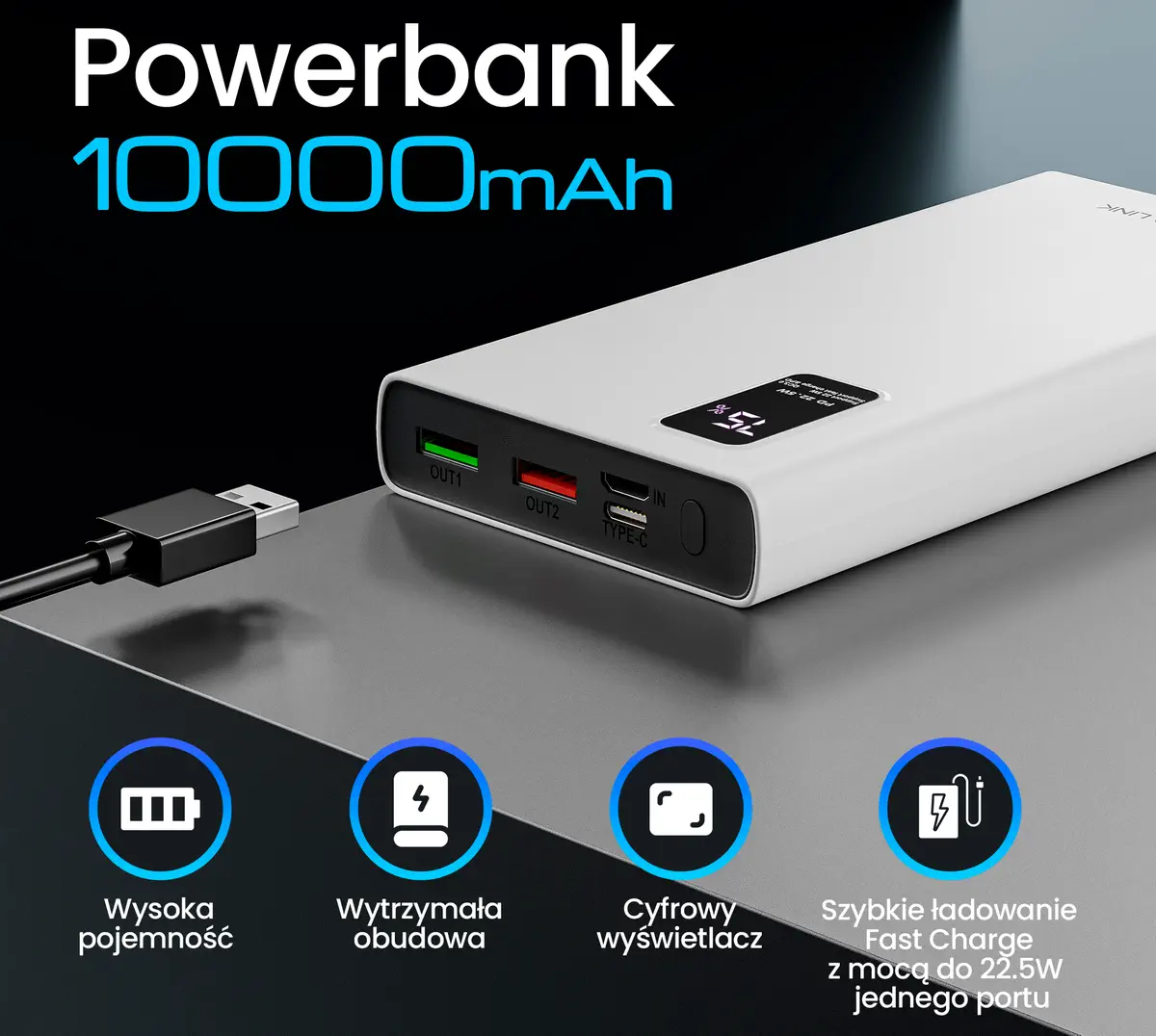 EXTRALINK EPB-067W 10000MAH FAST CHARGING POWER BANK BLACK
