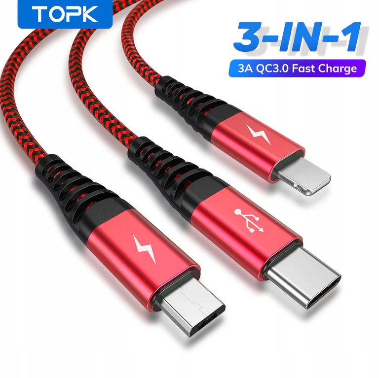 Kabel 3w1 Micro USB / USB C / iPhone Ładowarka EAN (GTIN) 5904639993700