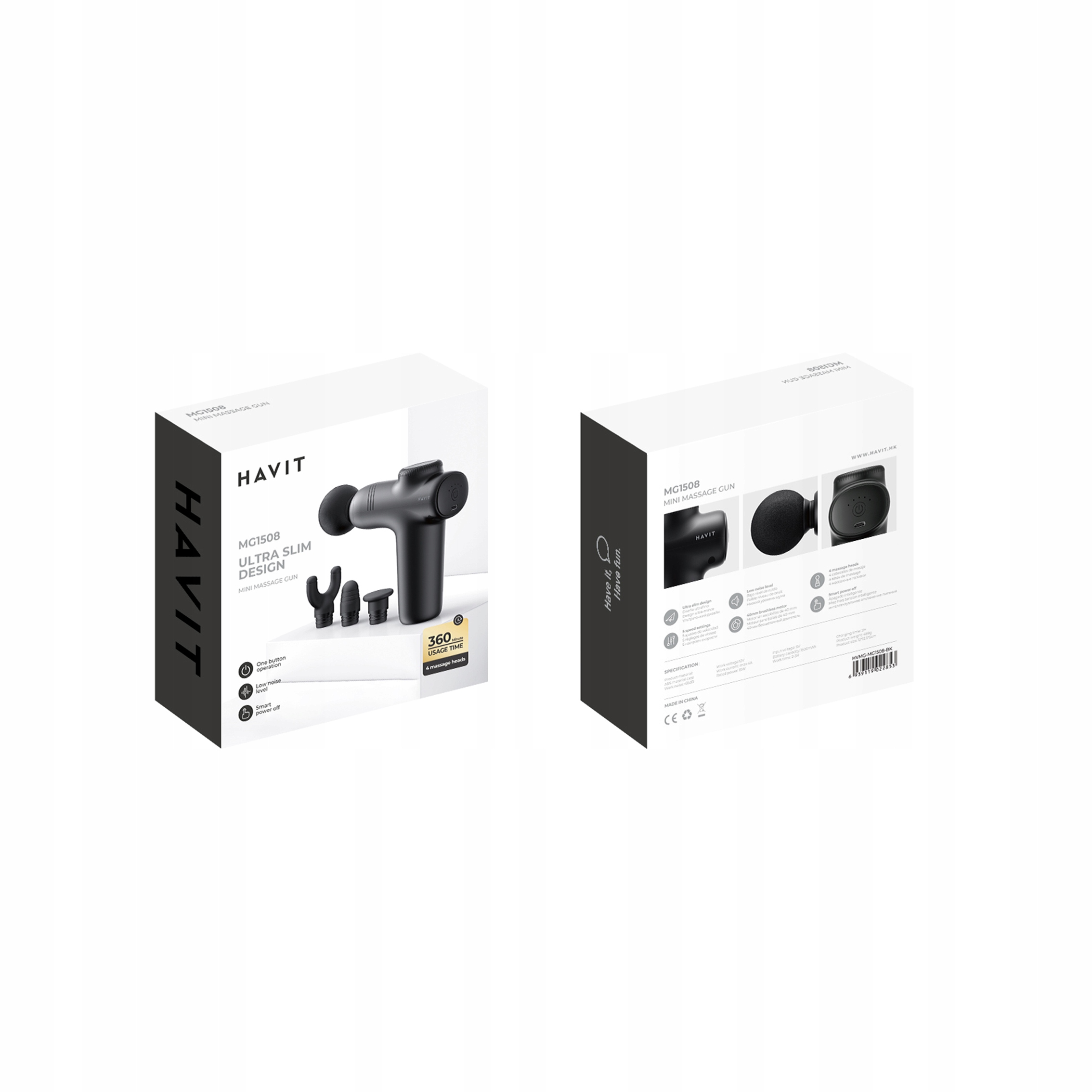 HAVIT ręczny masażer do ciała typu gun końcówki Stan opakowania oryginalne