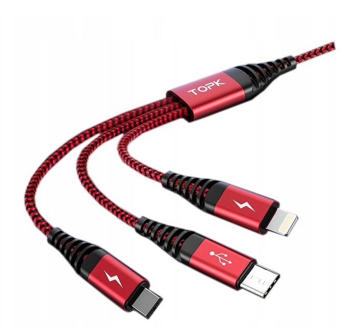 Kabel 3w1 Micro USB / USB C / iPhone Ładowarka