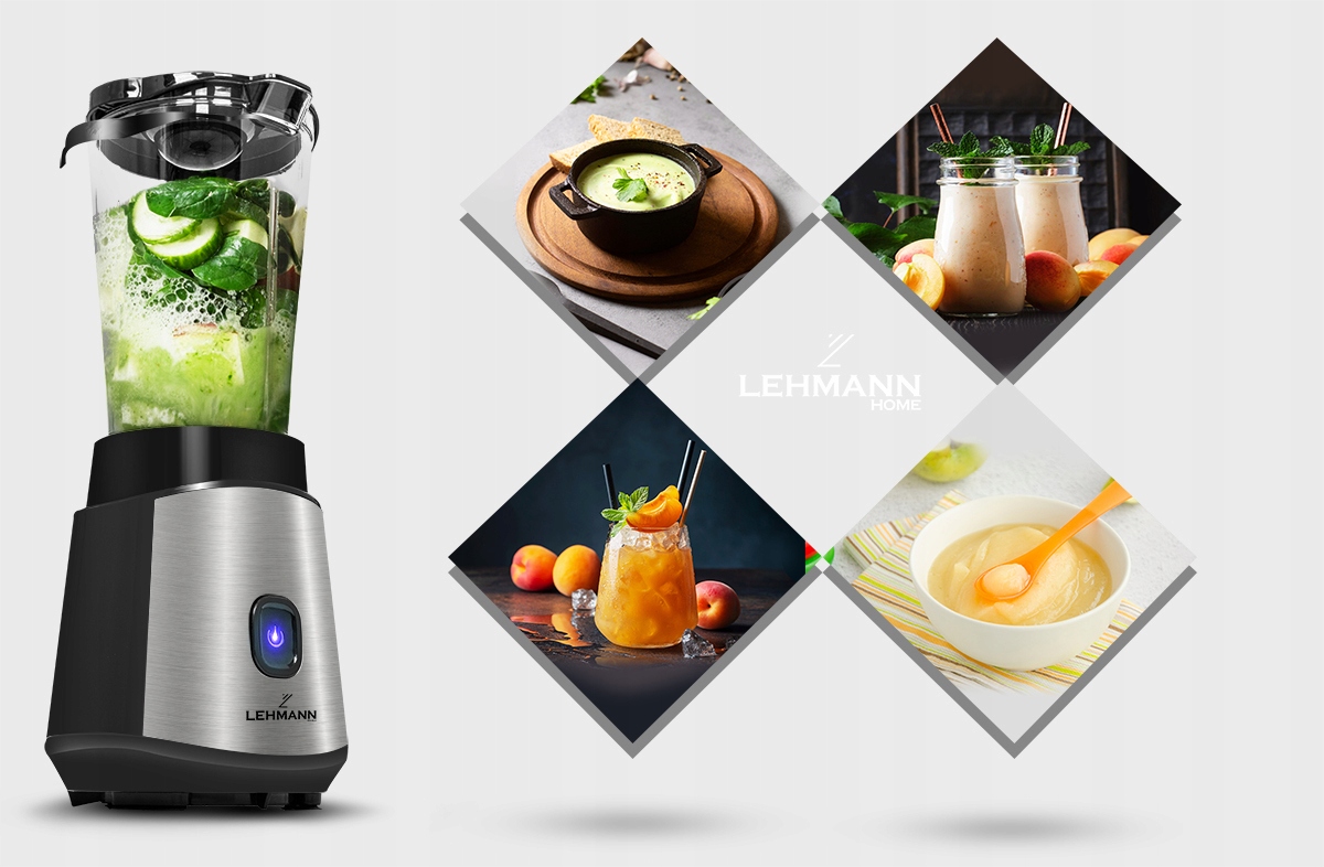BLENDER KIELICHOWY DO KOKTAJLI 1200W 2 BIDONY XXXL Kolor dominujący srebrny/szary