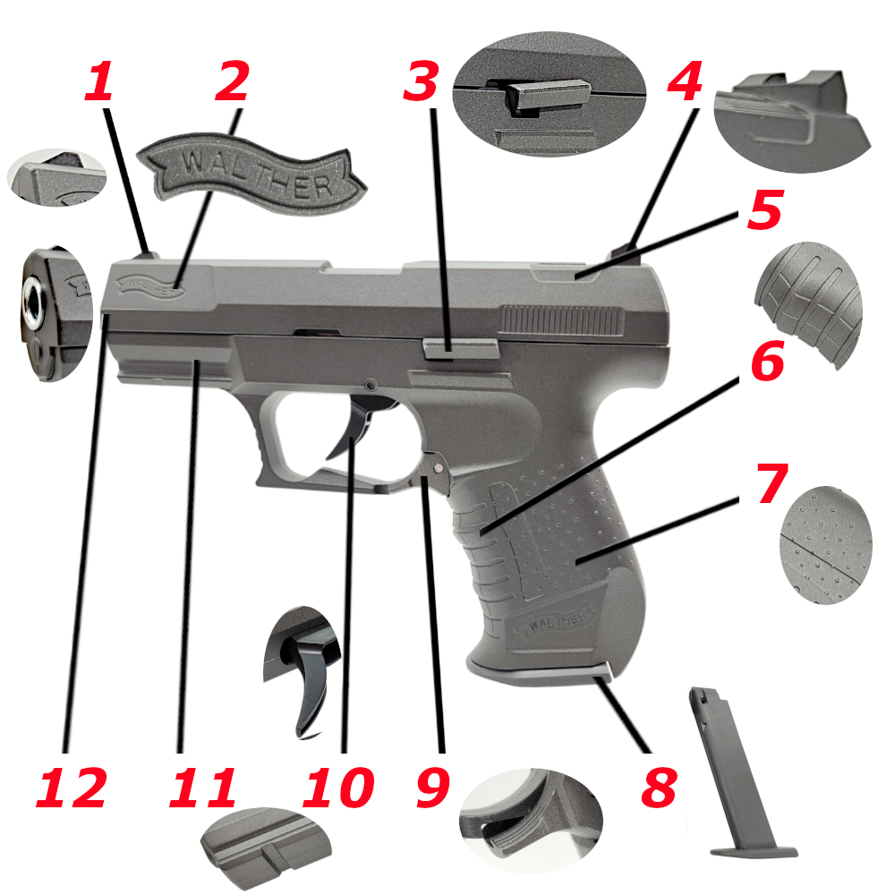 PISTOLET WALTHER P99 replika Air Soft Gun FULL METAL sprężynowy kulki 6mm Tomdorix