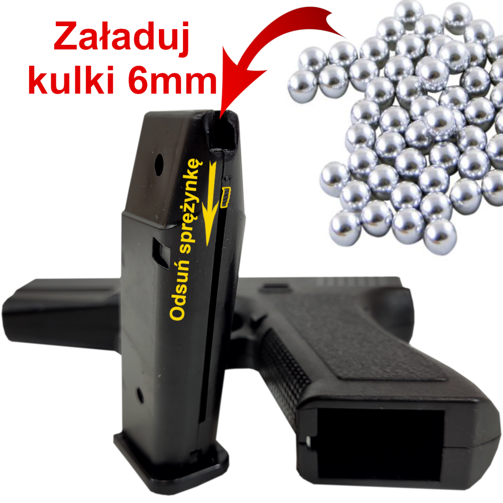 Policyjny Pistolet Na Kulki GLOCK 17 Replika Air Soft Gun TOMDORIX