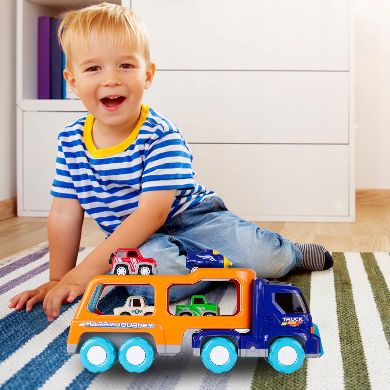 LAWETA DUŻA CIĘŻARÓWKA TIR Z AUTAMI I SAMOLOTEM Marka MalPlay