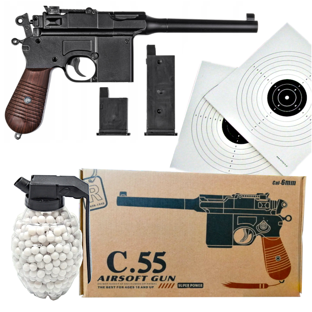 Pistolet Metalowy Na Kulki C96 MAUSER 100% METAL   Granat  Tarcze Tomdorix