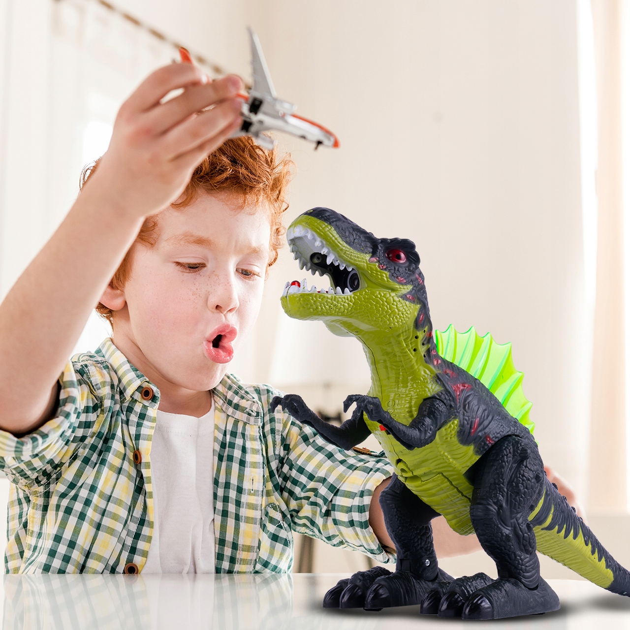 DINOZAUR XXL T-REX ŚWIECI RYCZY CHODZI ZIEJE PARĄ Baterie 3xAA
