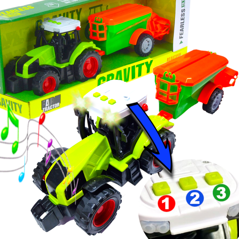 Traktor Ciągnik Na Baterie Z Przyczepą Rozsiewacz Do Nawozu Światło Dźwięk TOMDORIX