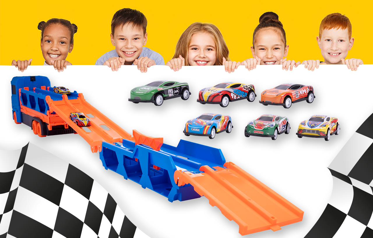 LAWETA TIR CIĘŻARÓWKA WYRZUTNIA RESORAKI MAŁE AUTA Materiał plastik