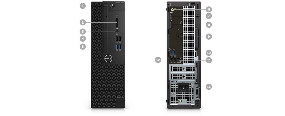 Komputer stacjonarny OptiPlex 3050 w obudowie typu SFF — porty i gniazda