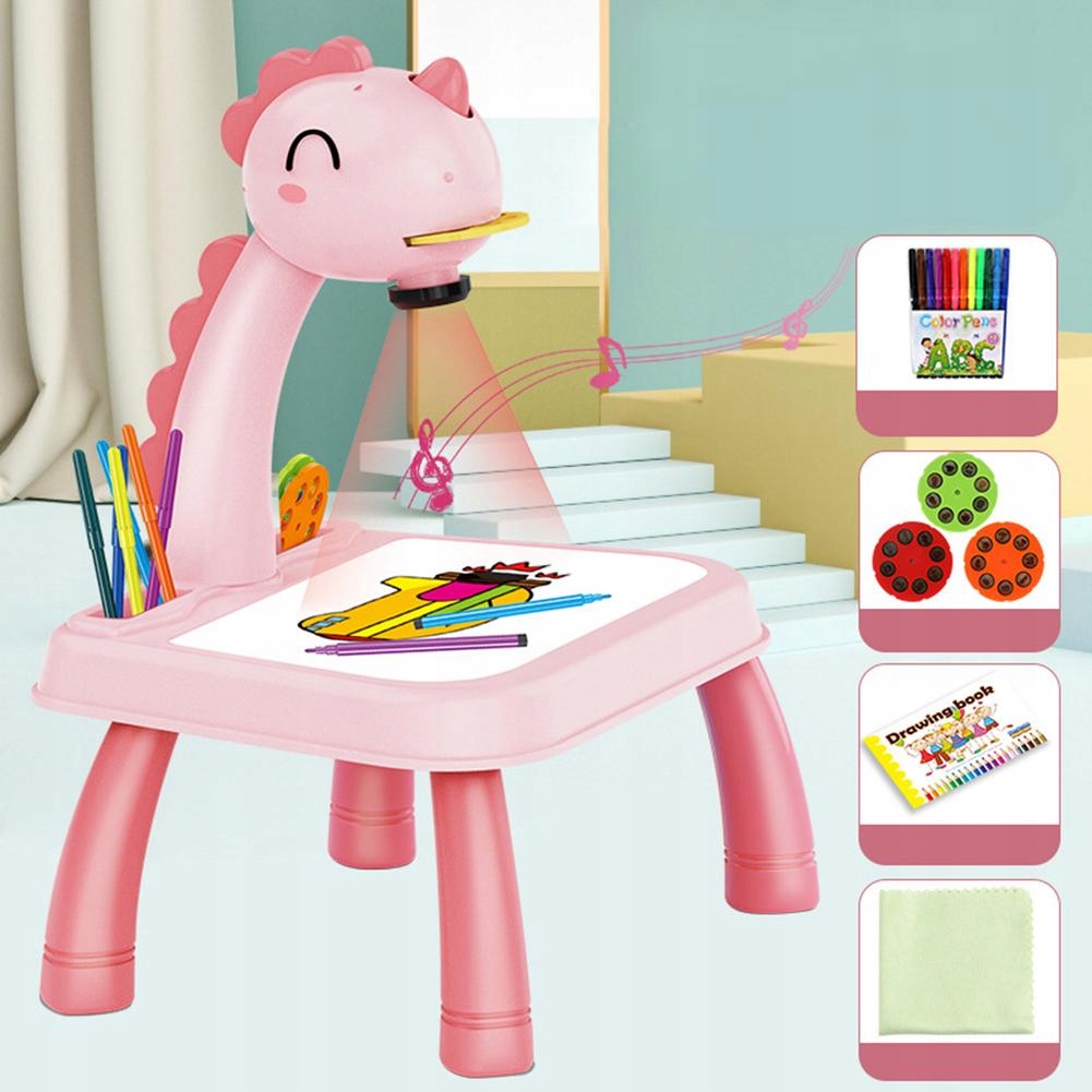 PROJEKTOR DO RYSOWANIA NÓŻKI DINOZAUR MUZYKA 7AR Wysokość produktu 40 cm