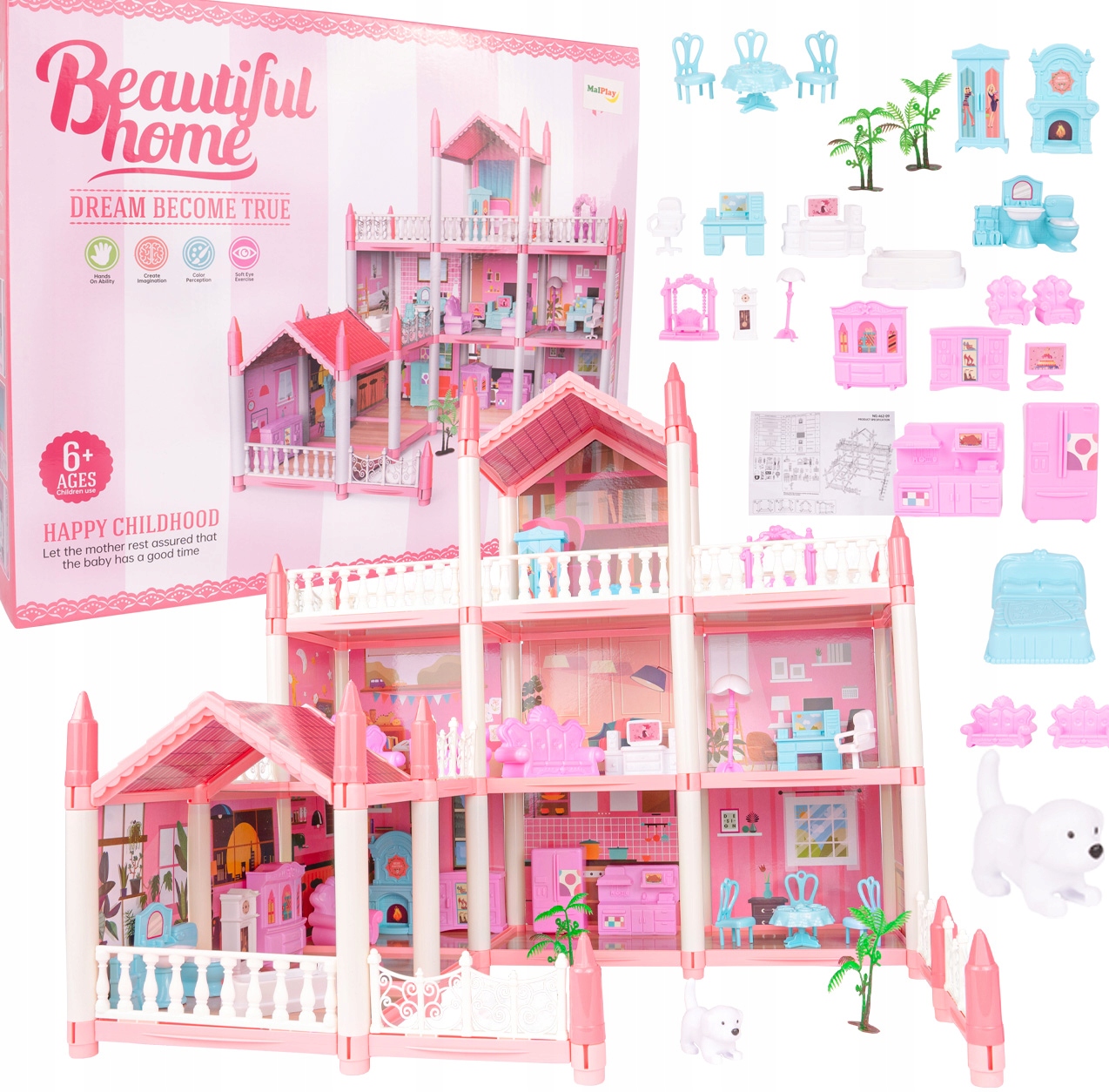 Duży Domek dla Lalek Villa Rezydencja Meble Taras – Idealna zabawa dla każdej dziewczynki