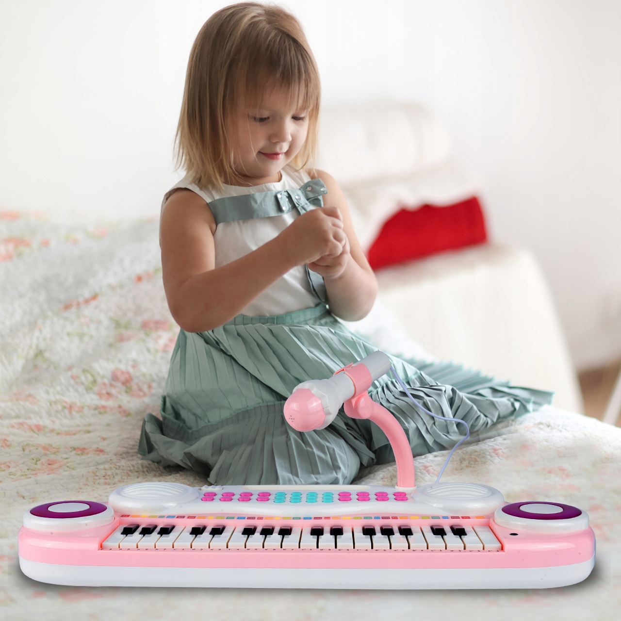 ORGANY 37 KLAWISZY PIANINKO TABORET MP3 KEYBOARD USB MIKROFON DLA DZIECI Wysokość produktu 42.5 cm