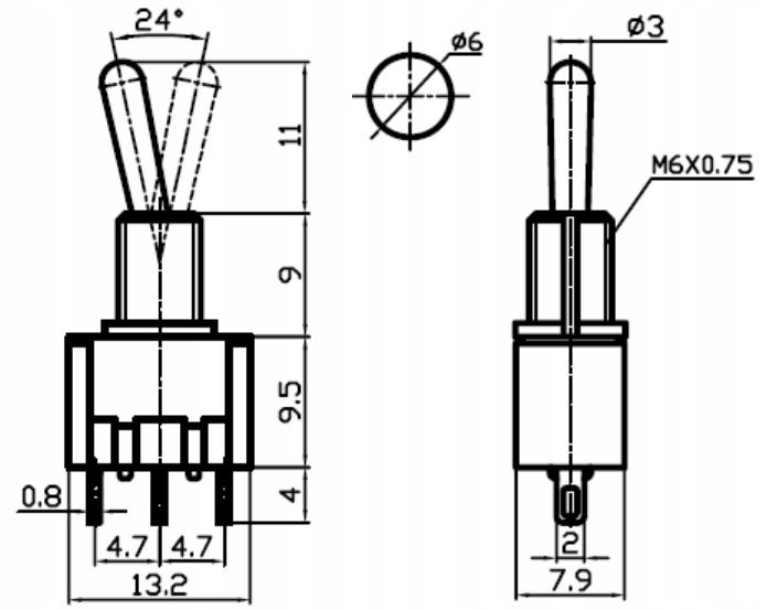 Wymiary i montaż: 14mm głębokości, do lutowania