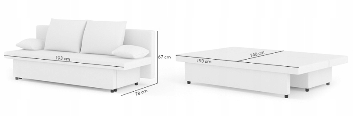 Kanapa SONY rozkładana sofa z FUNKCJĄ SPANIA Wysokość mebla 67 cm