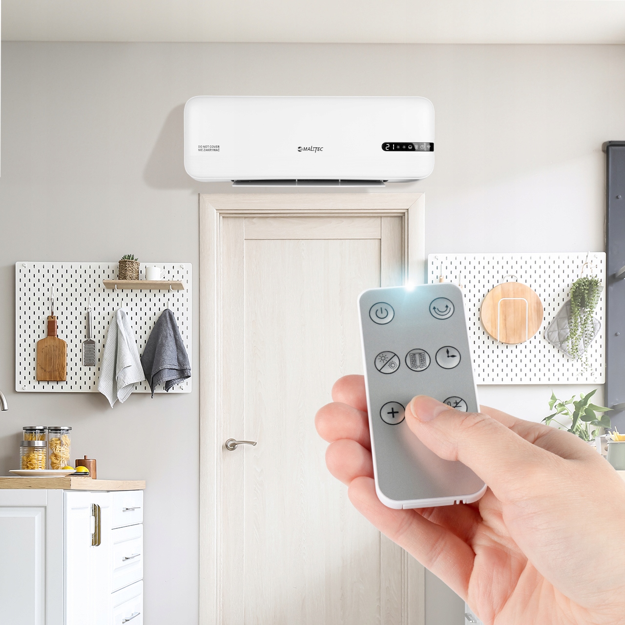 KURTYNA POWIETRZNA GRZEJNIK ENERGOOSZCZĘDNY OSCYLACJA WIFI PILOT 2000W Wysokość produktu 19 cm