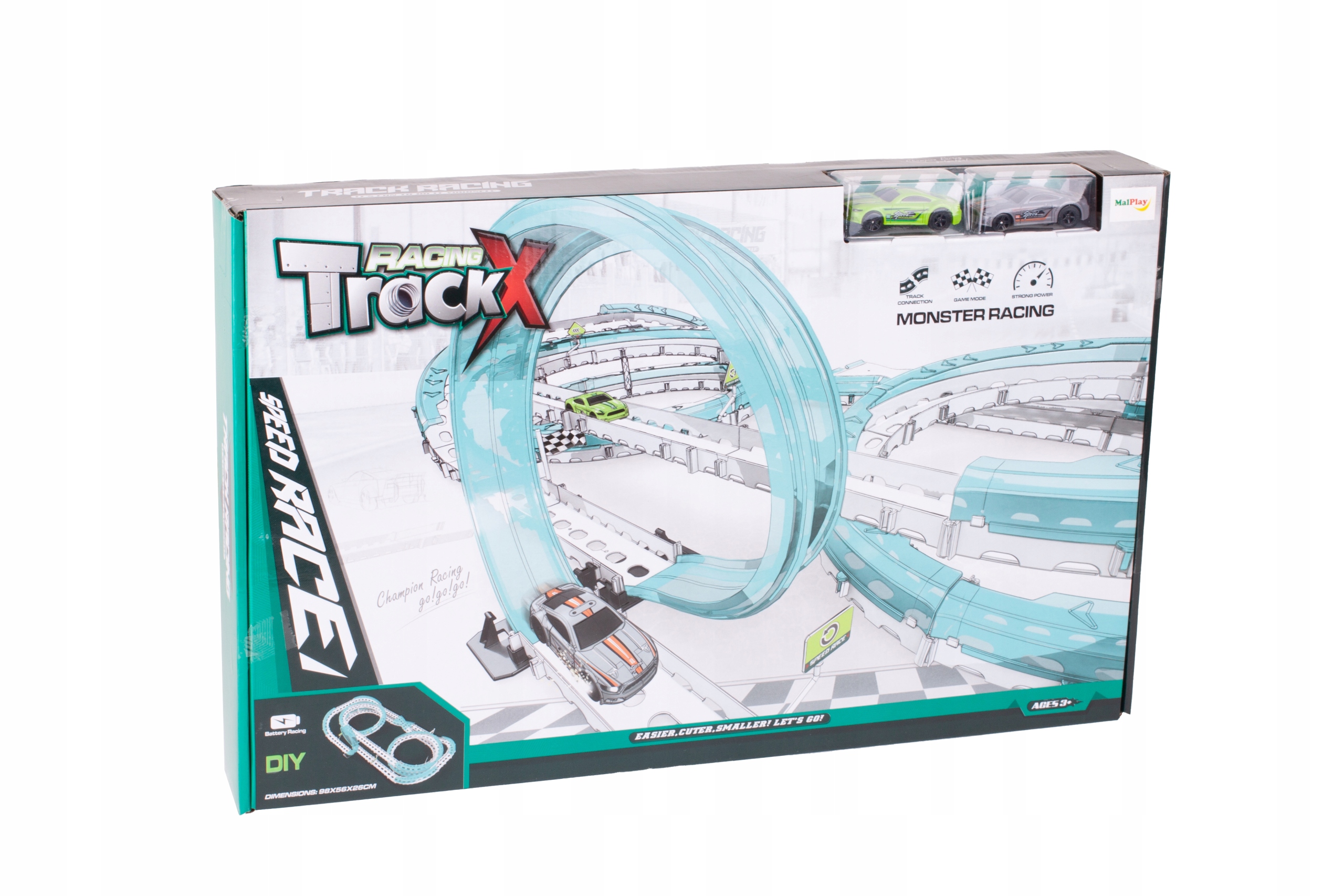 DUŻY TOR SAMOCHODOWY XXL PĘTLA WYŚCIGOWA + 2 AUTKA Model MalPlay
