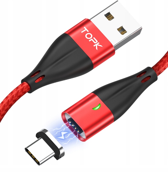 Kabel Magnetyczny TOPK 1Metr USB typ C QC3 3A RED