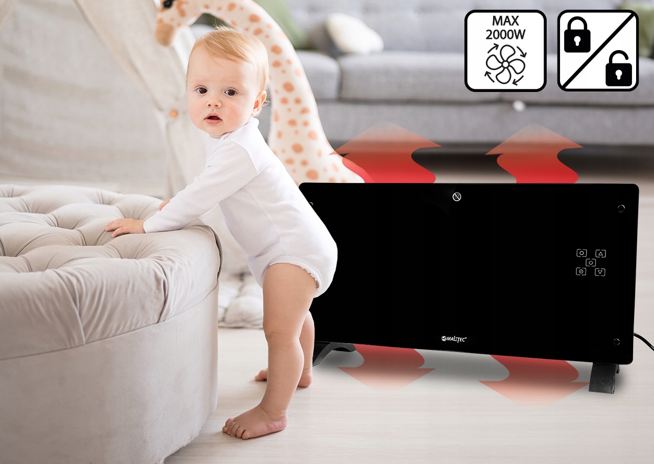 GRZEJNIK KONWEKCYJNY SZKLANY ECO WIFI TERMOSTAT Wysokość 43 mm