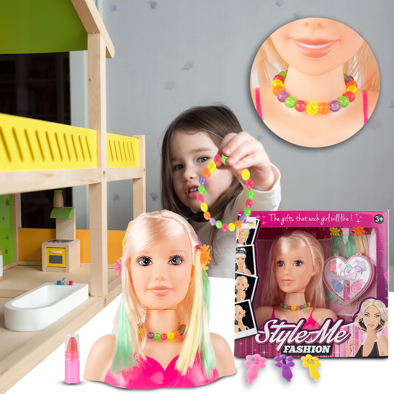 GŁOWA LALKI DO STYLIZACJI - FRYZURA I MAKIJAŻ Głębokość produktu 10 cm